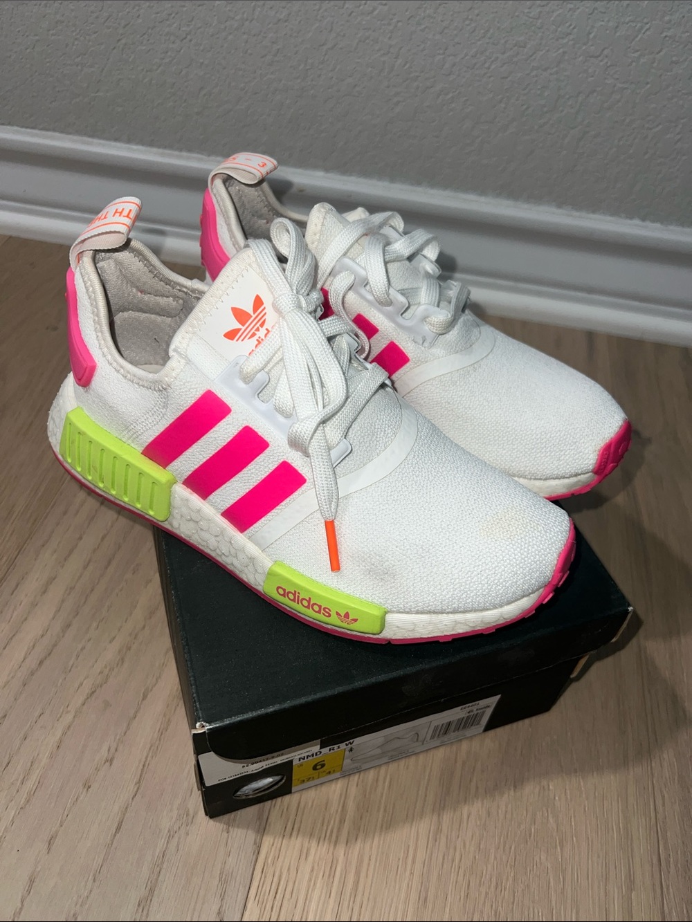 adidas women Sneakers - White with Pink & Neon Green Accents